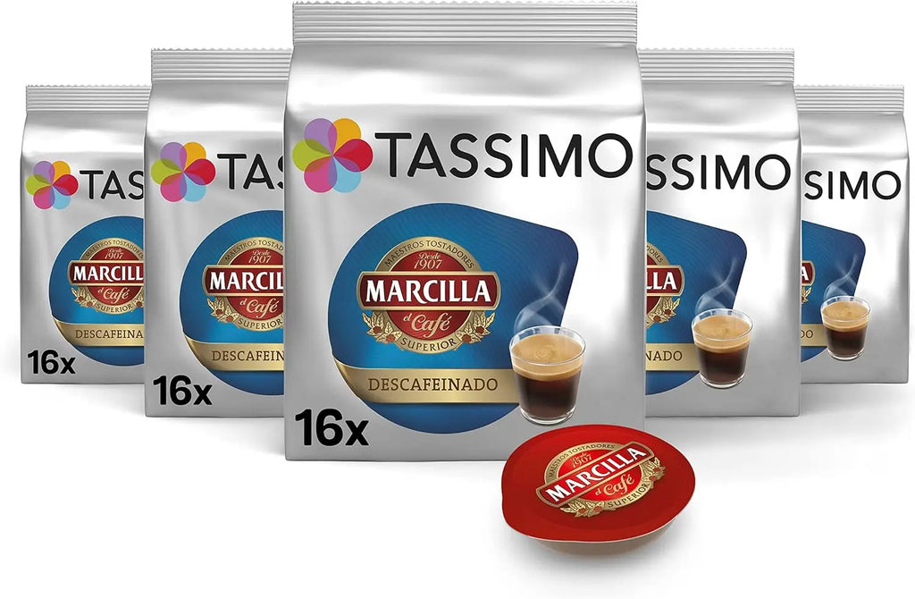 TASSIMO MARCILLA Capsule di Caffè Decafinato - CONFEZIONE 5 confezioni da 16 capsule, 80 capsule di perfetto caffè decaffeinato