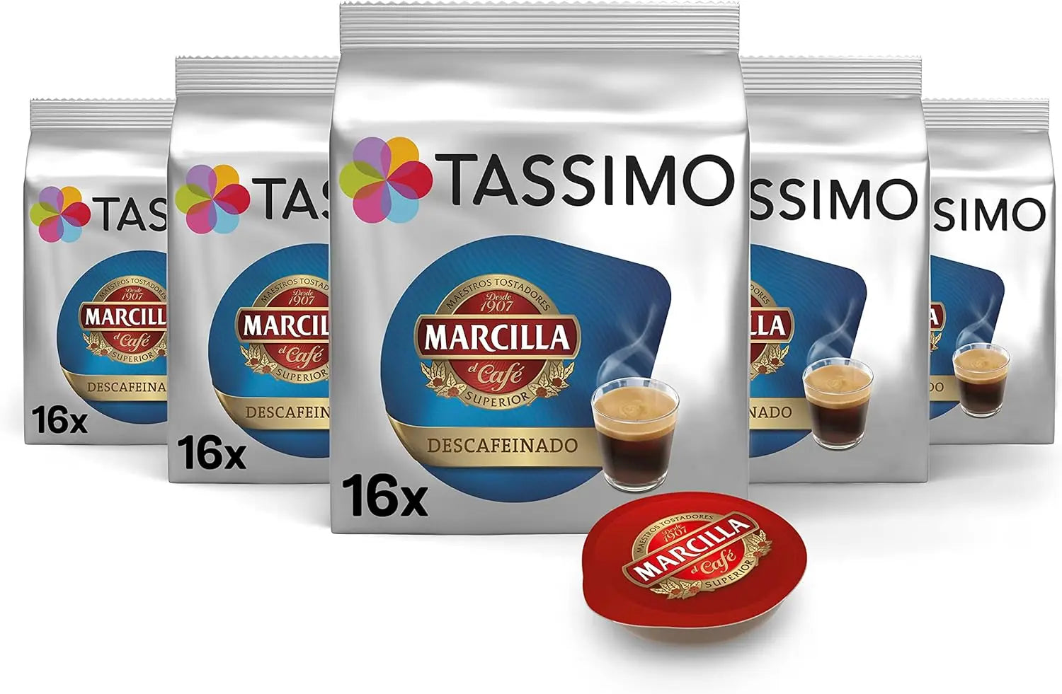 TASSIMO MARCILLA Capsule di Caffè Decafinato - CONFEZIONE 5 confezioni da 16 capsule, 80 capsule di perfetto caffè decaffeinato