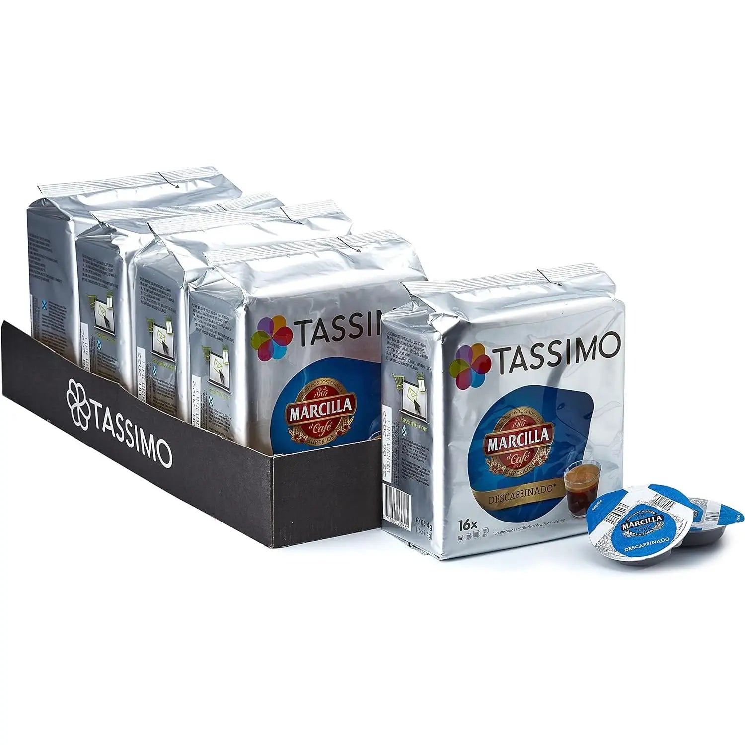 TASSIMO MARCILLA Capsule di Caffè Decafinato - CONFEZIONE 5 confezioni da 16 capsule, 80 capsule di perfetto caffè decaffeinato