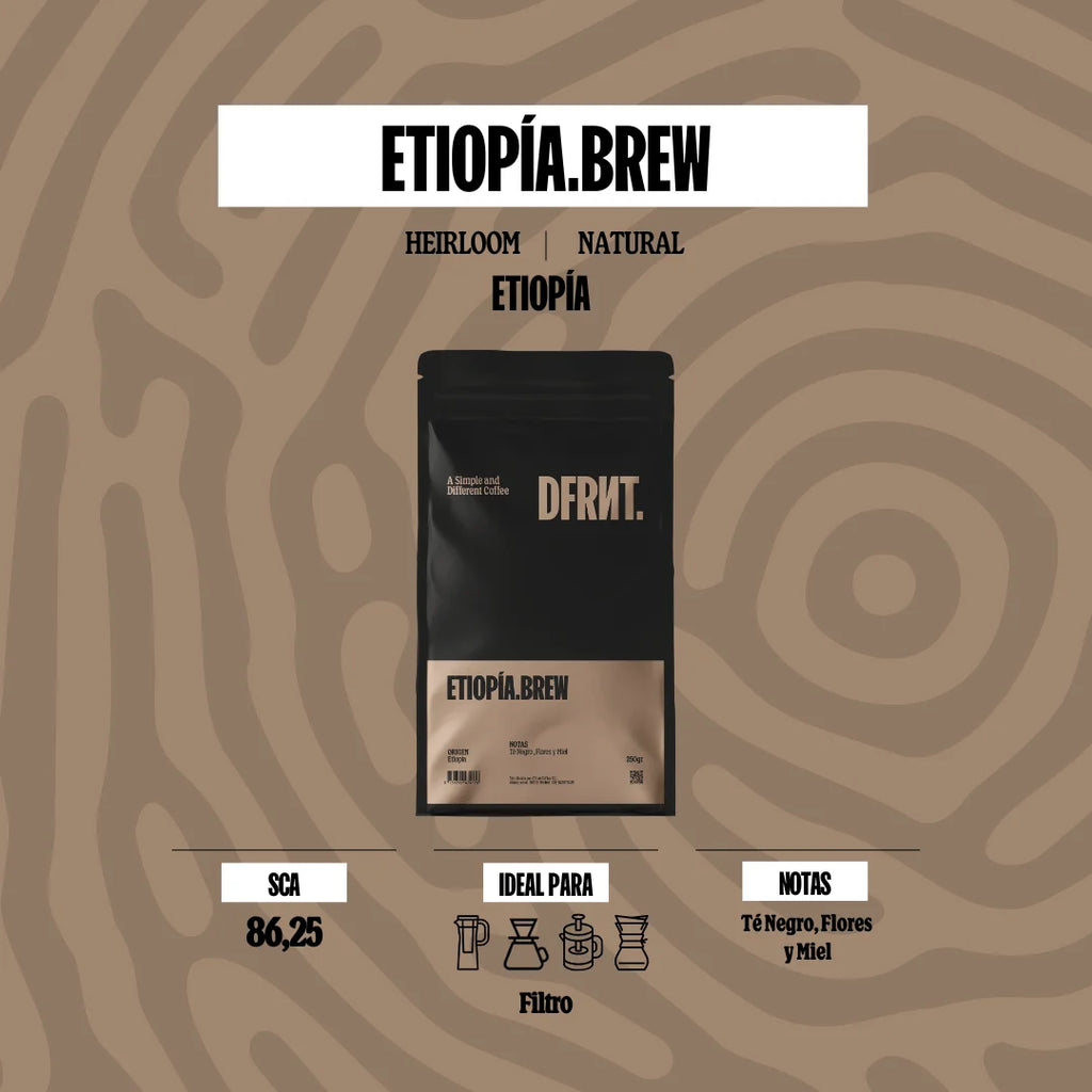 DFRNT. ETIOPIA.BREW Chicchi di caffè specializzati - Filtro ideale - Torrefazione recente in Spagna - Note di tè nero, fiori e miele - 500 g