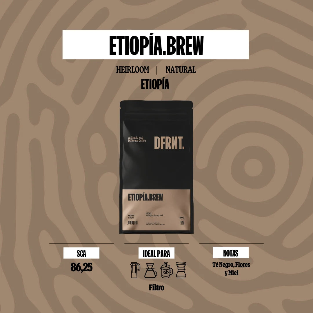 DFRNT. ETIOPIA.BREW Chicchi di caffè specializzati - Filtro ideale - Torrefazione recente in Spagna - Note di tè nero, fiori e miele - 500 g