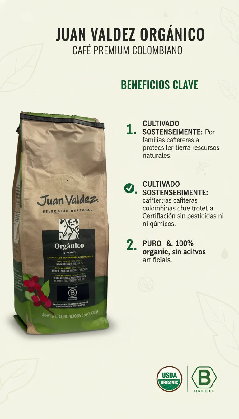 Juan Valdez Caffè in Grani 1KG Sostenibile Biologico Selezione Speciale con Note di Sapore Moringa, Tè e Noci Tostate – Certificato USDA Organic, Corpo Medio, Senza Pesticidi