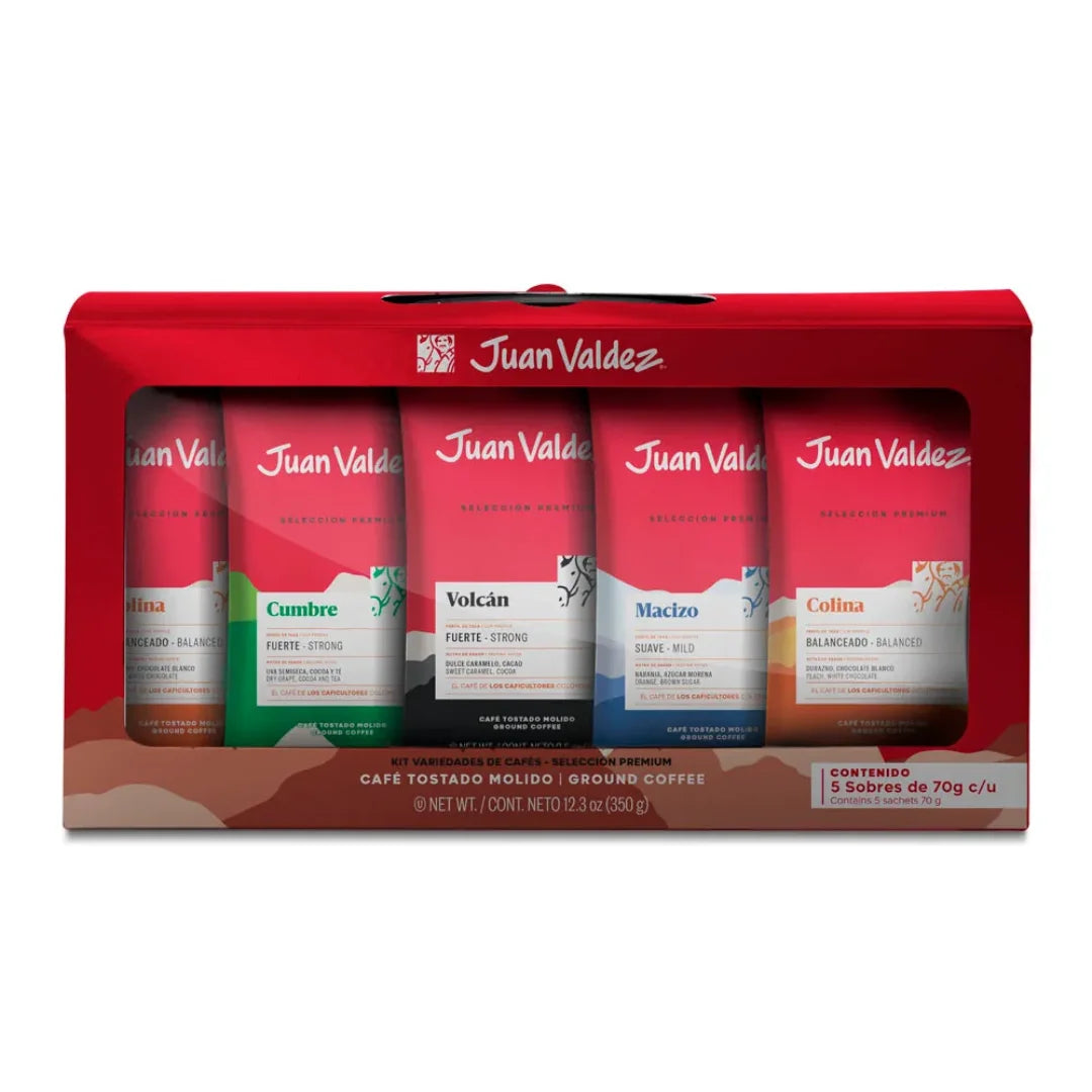 Kit caffè Juan Valdez Origin - Tostato macinato - 280g - 5 bustine da 70g - Caffè 100% colombiano
