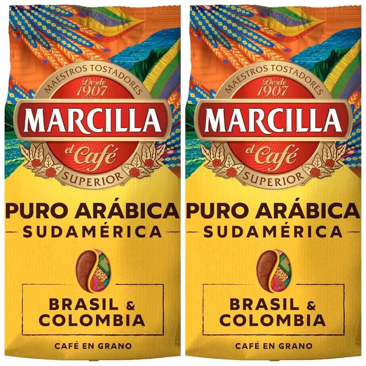 Marcilla Coffee Pure Grain Arabica Sud America Brasile e Colombia 400 g*2 sacchi