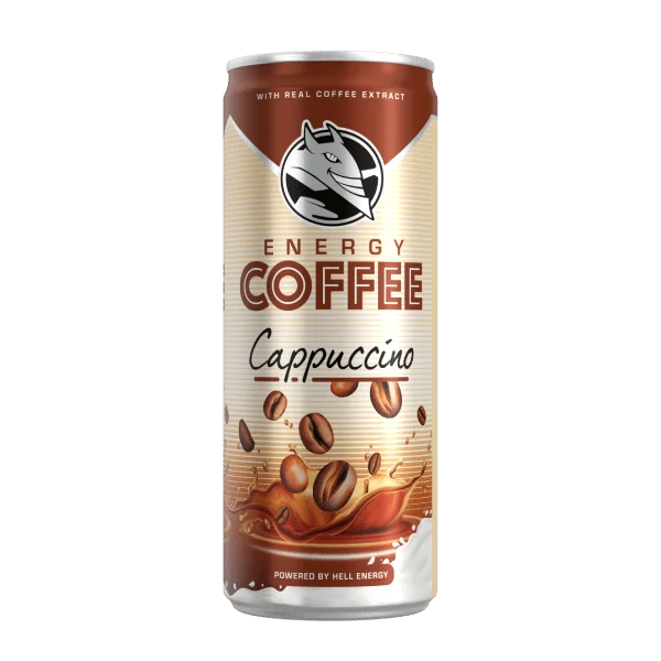 Cappuccino al caffè ghiacciato HELL |   24 lattine da 250 ml |   40 mg/100 ml di caffeina |   Contiene estratti di veri chicchi di caffè Arabica e Robusta |   75% latte UHT |   Senza conservanti |   caffè freddo |   Pronto
