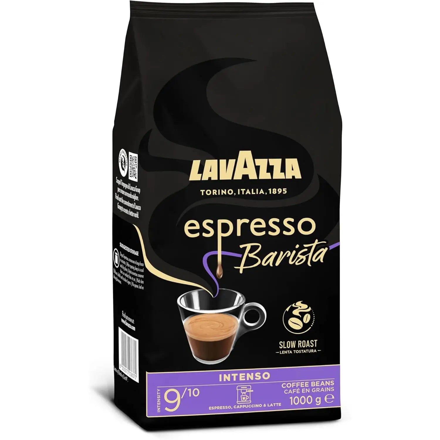 Lavazza, Espresso Barista Intenso, Chicchi di caffè tostati naturali, Ideale per Espresso o Macchina da caffè super Automatica, con Note aromatiche di Cacao e Legno, Intensità 9/10, Tostatura media, 1 kg