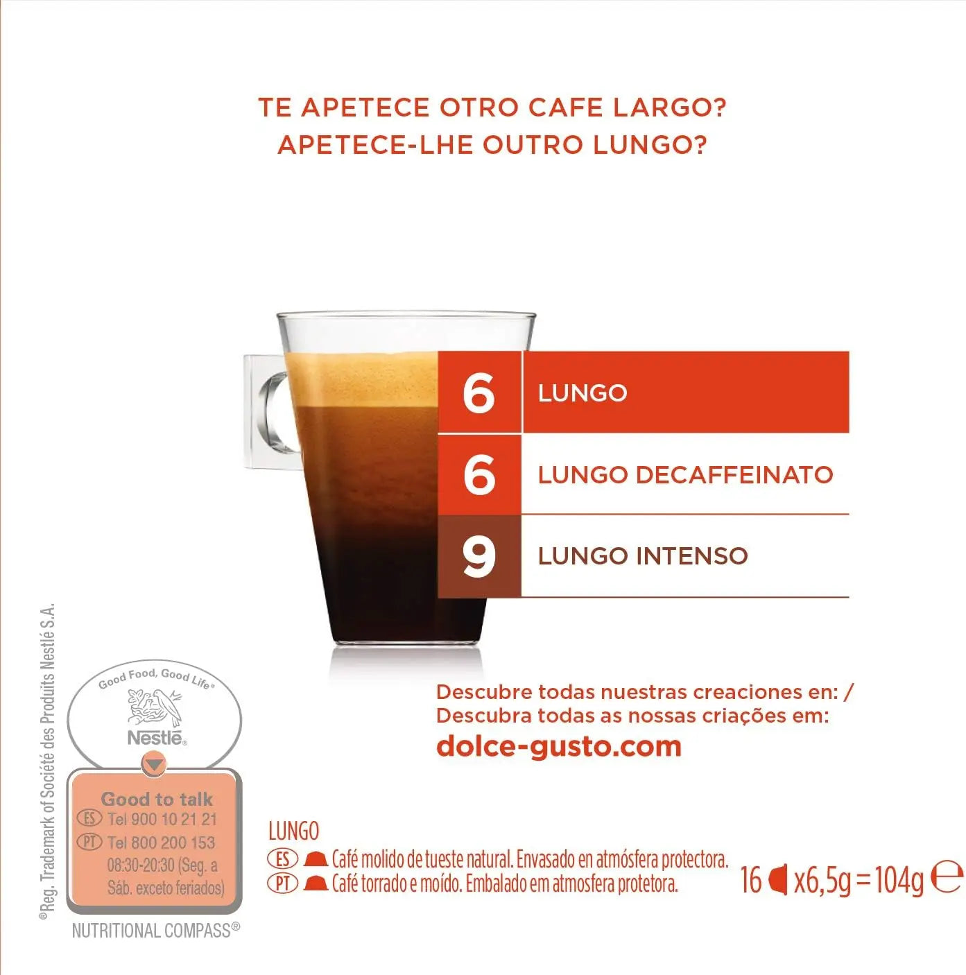 Nescafé Dolce Gusto LUNGO, Confezione da 3 x 16 capsule - Totale: 48 capsule di caffè lungo, prolunga il tuo momento di piacere.