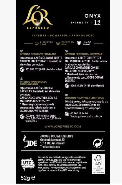 Capsule di caffè Onyx L'OR Maxi Pack da 40 unità compatibili con Nespresso - Prodotto in Spagna