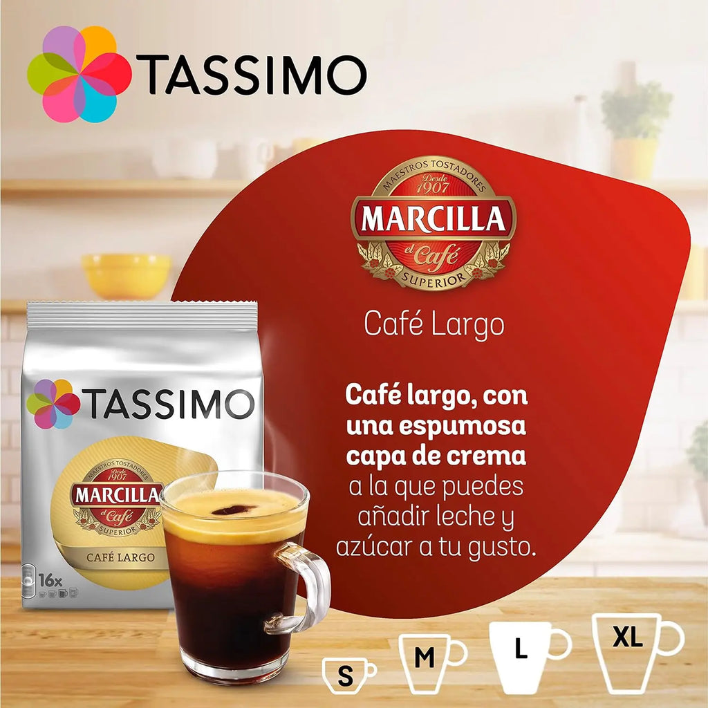 TASSIMO Marcilla Capsule Long Coffee - PACK 5 confezioni da 16 capsule, 80 capsule di meraviglioso caffè lungo
