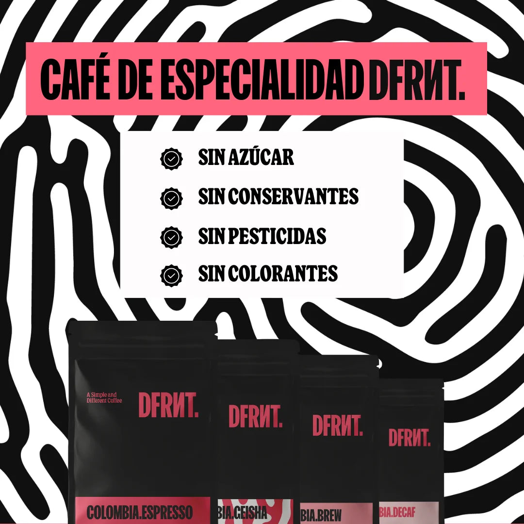 DFRNT.BREW Colombia. Chicchi di caffè specializzati - Preparazione ideale del filtro - Tostatura recente in Spagna - Note su pentola, malto, miele
