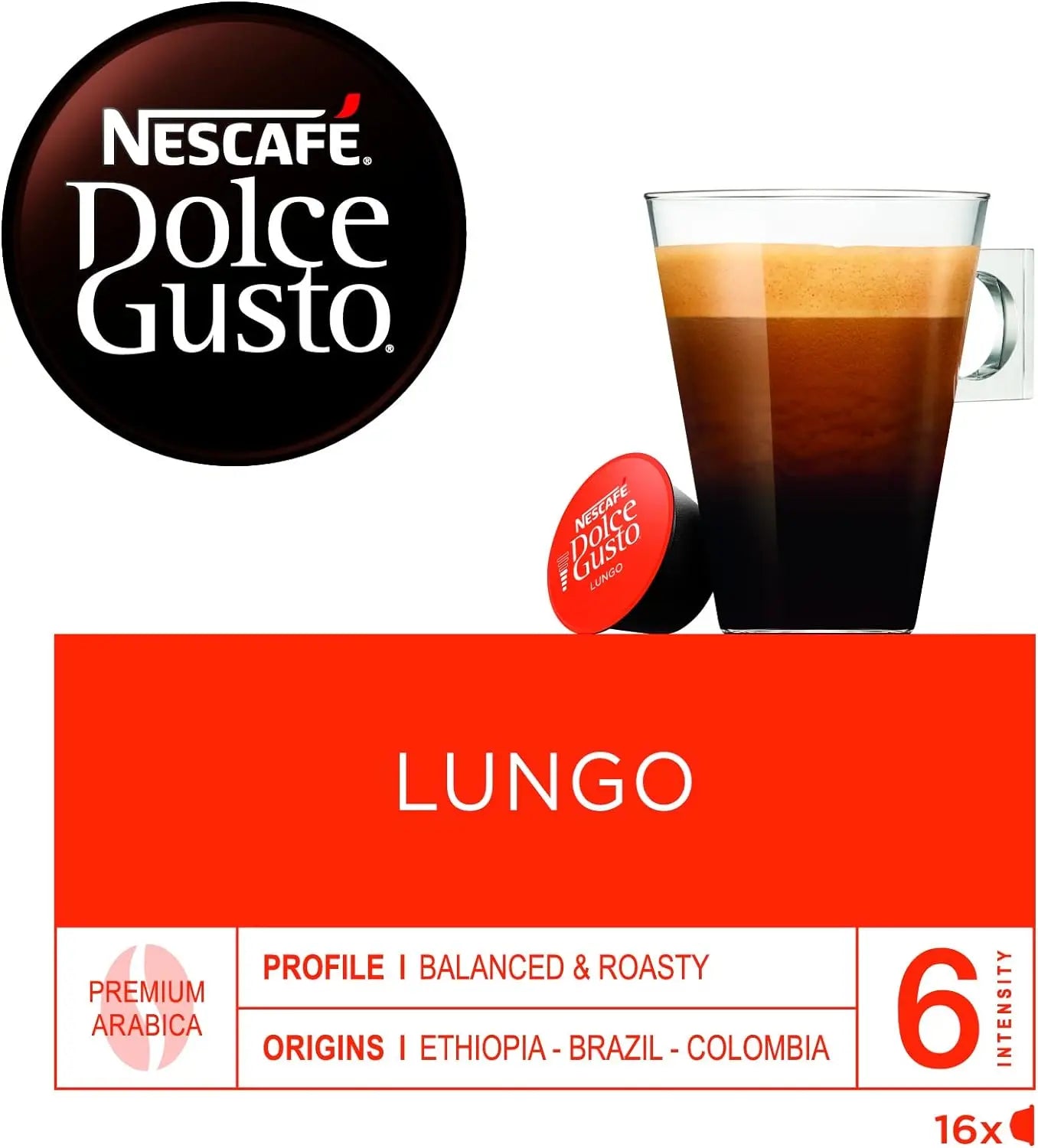 Nescafé Dolce Gusto LUNGO, Confezione da 3 x 16 capsule - Totale: 48 capsule di caffè lungo, prolunga il tuo momento di piacere.