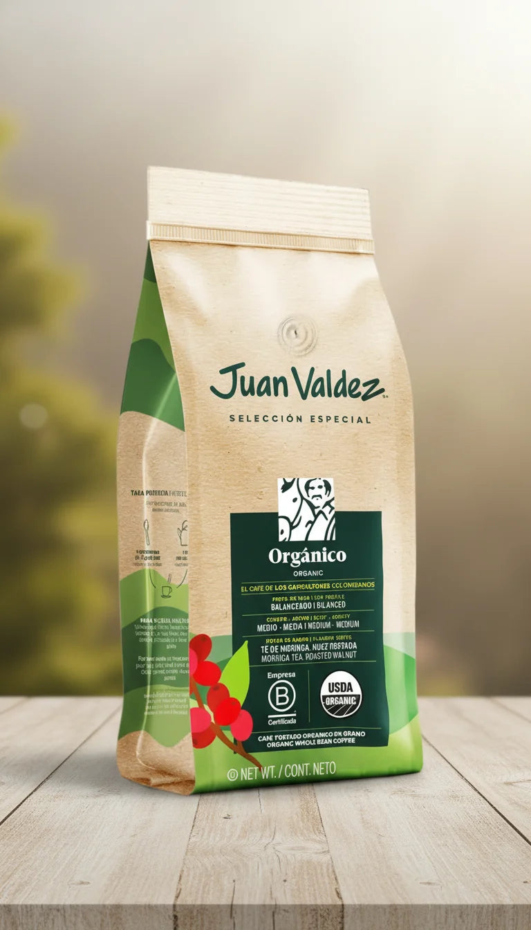 Juan Valdez Caffè in Grani 1KG Sostenibile Biologico Selezione Speciale con Note di Sapore Moringa, Tè e Noci Tostate – Certificato USDA Organic, Corpo Medio, Senza Pesticidi