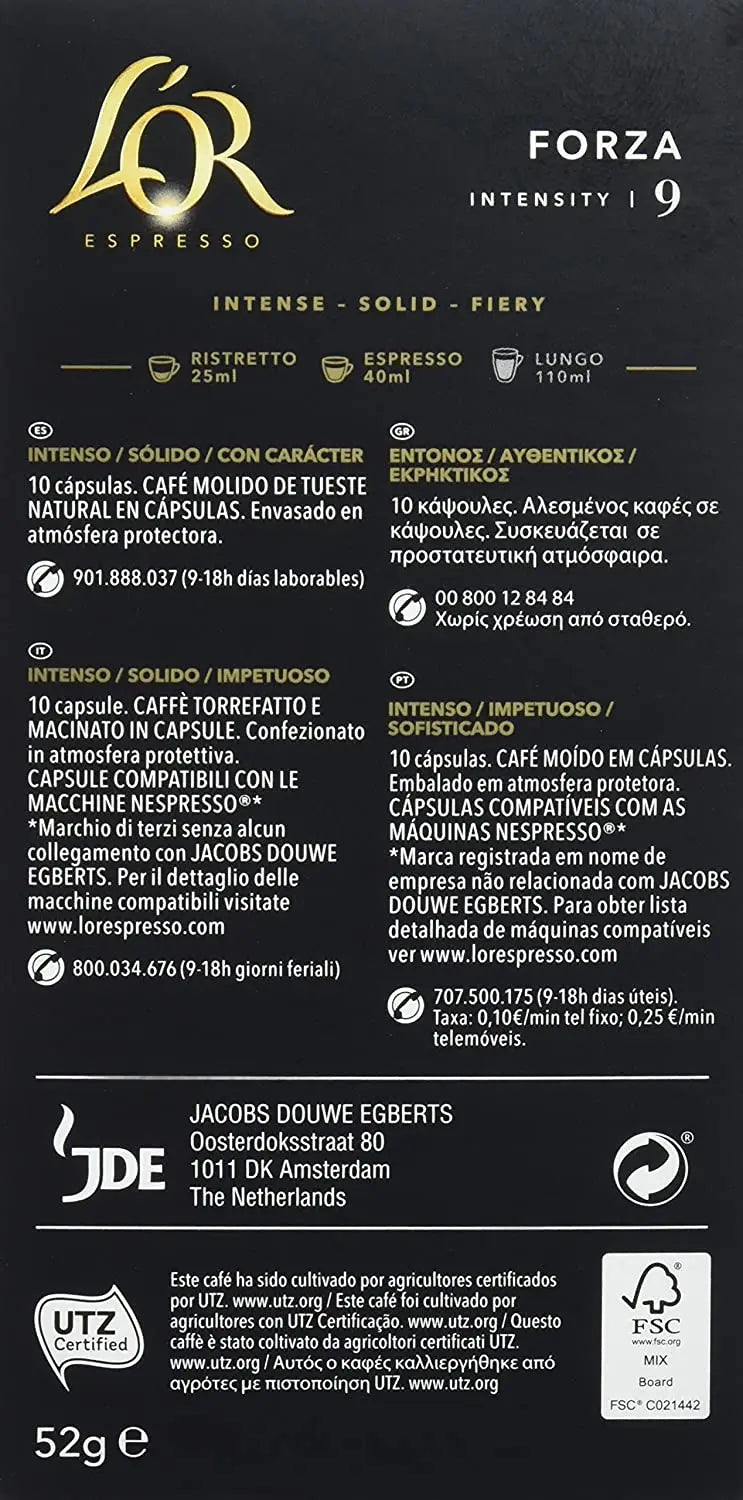 L'Or Café Forza Intensidad 9 - Confezione da 200 capsule compatibili con Nespresso