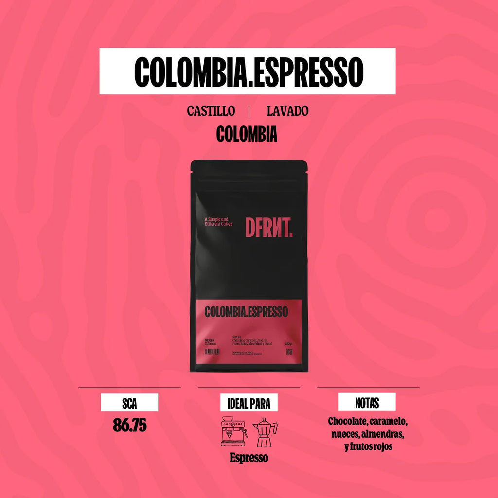 DFRNT. Colombia Pack 4 Espresso Speciality Sacchi di caffè Gift Jug Dfrnt Caffè in grani Specialità Caffè 86,75 punti SCA Colombia Preparazione Espresso Ideale Torrefazione in Spagna Confezione 1kg