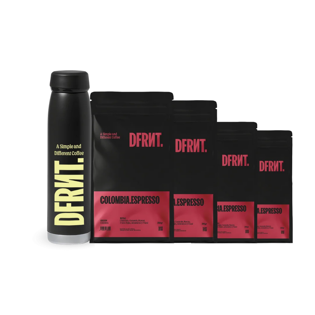 DFRNT. Colombia Pack 4 Espresso Speciality Sacchi di caffè Gift Jug Dfrnt Caffè in grani Specialità Caffè 86,75 punti SCA Colombia Preparazione Espresso Ideale Torrefazione in Spagna Confezione 1kg