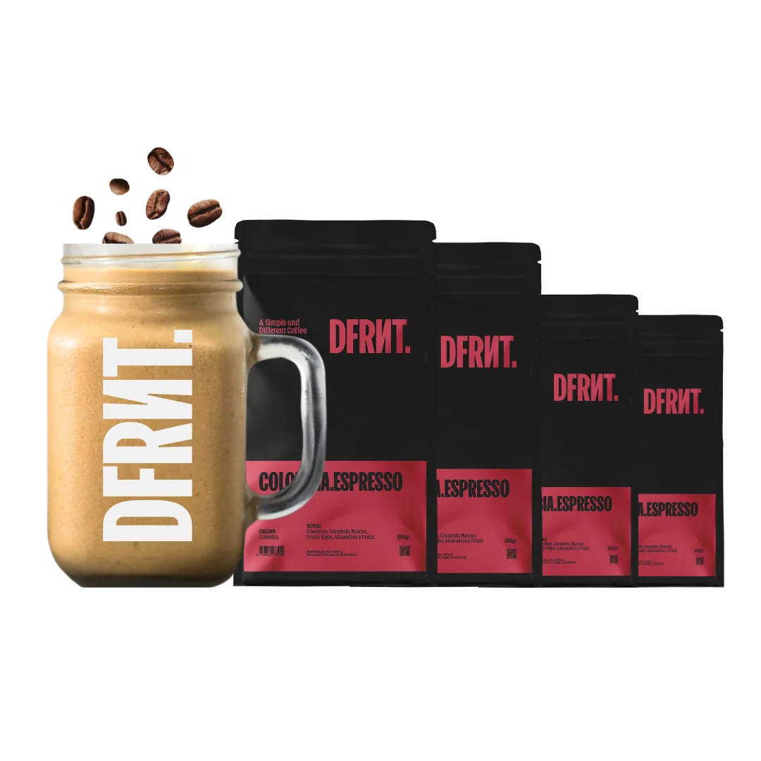 DFRNT. Colombia Pack 4 Espresso Speciality Sacchi di caffè Gift Jug Dfrnt Caffè in grani Specialità Caffè 86,75 punti SCA Colombia Preparazione Espresso Ideale Torrefazione in Spagna Confezione 1kg