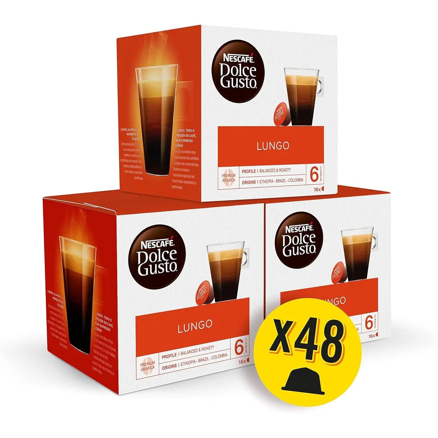 Nescafé Dolce Gusto LUNGO, Confezione da 3 x 16 capsule - Totale: 48 capsule di caffè lungo, prolunga il tuo momento di piacere.