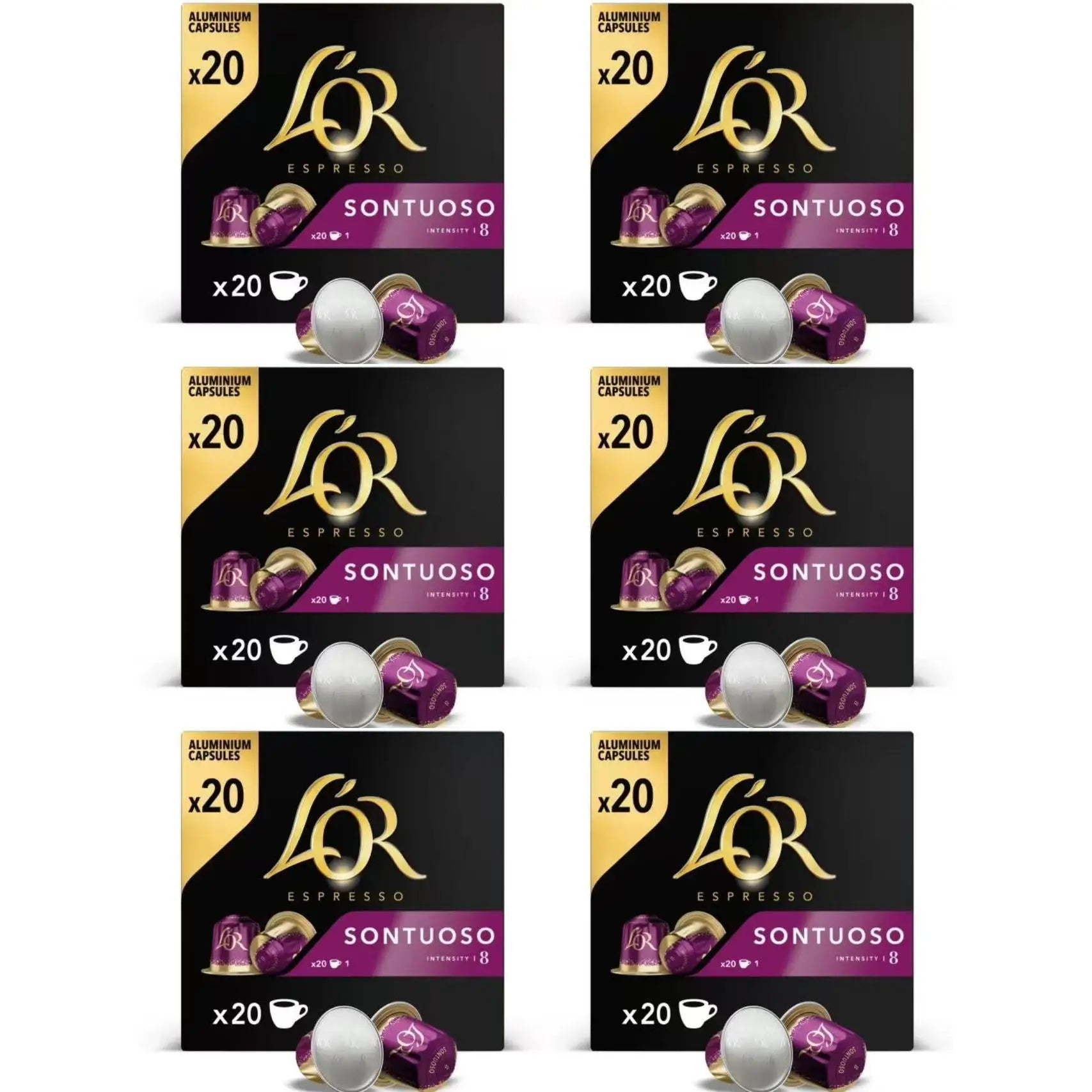 L'OR ESPRESSO caffè totale 120 capsule 20 capsule *6pack sontuoso-decaffeinato ristretto -colombia andes-onyx