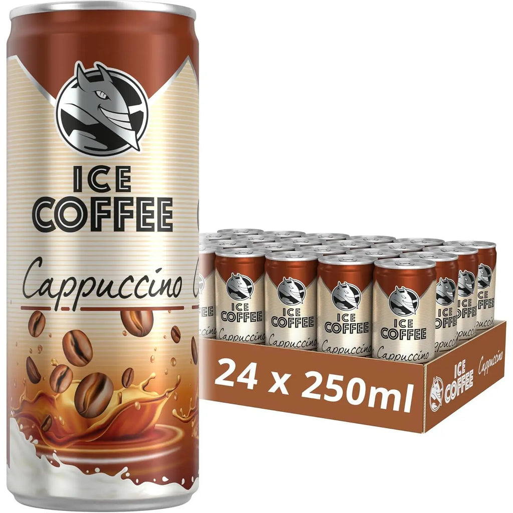 Cappuccino al caffè ghiacciato HELL |   24 lattine da 250 ml |   40 mg/100 ml di caffeina |   Contiene estratti di veri chicchi di caffè Arabica e Robusta |   75% latte UHT |   Senza conservanti |   caffè freddo |   Pronto