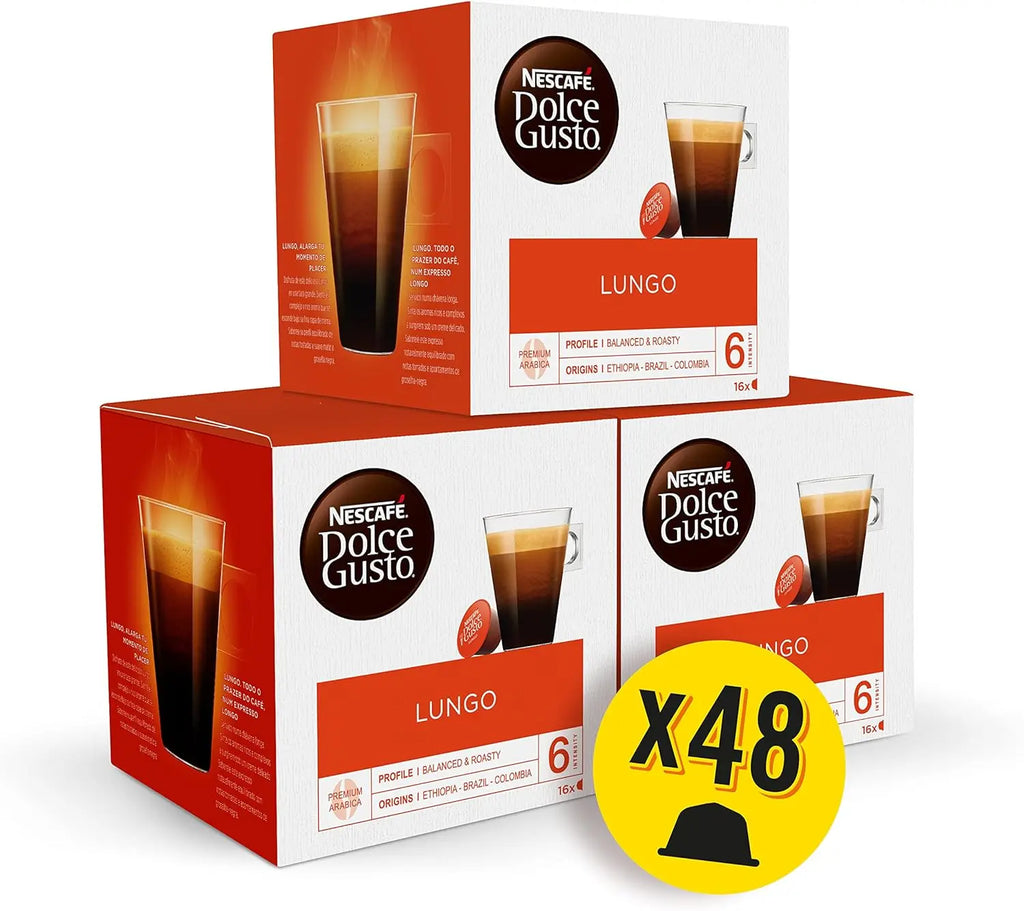 Nescafé Dolce Gusto LUNGO, Confezione da 3 x 16 capsule - Totale: 48 capsule di caffè lungo, prolunga il tuo momento di piacere.