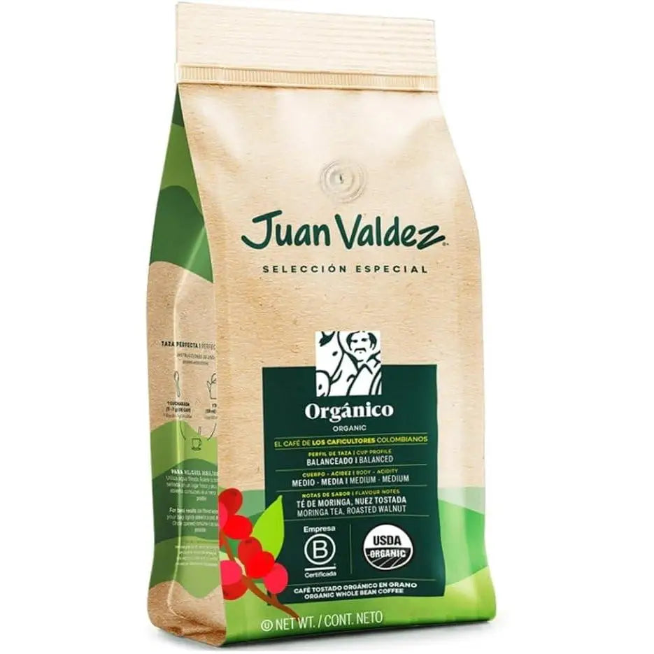 Juan Valdez Caffè in Grani 1KG Sostenibile Biologico Selezione Speciale con Note di Sapore Moringa, Tè e Noci Tostate – Certificato USDA Organic, Corpo Medio, Senza Pesticidi