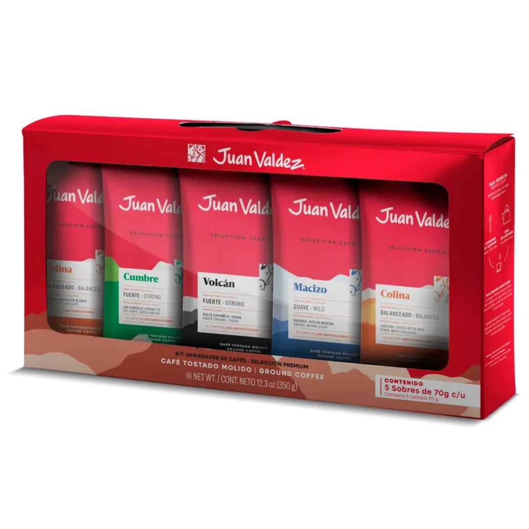 Kit caffè Juan Valdez Origin - Tostato macinato - 280g - 5 bustine da 70g - Caffè 100% colombiano