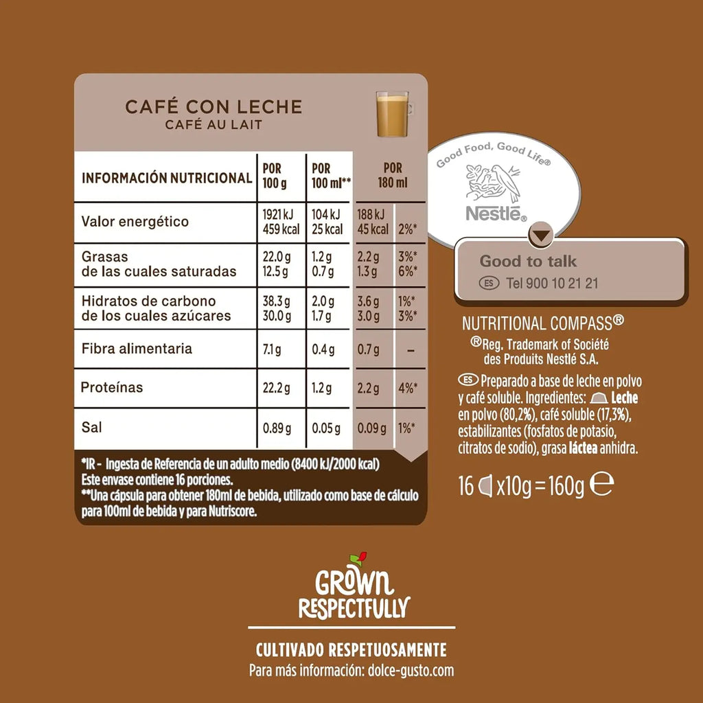 Nescafé Dolce Gusto Caffè al Latte, Confezione da 3 x 16 Capsule - Totale: 48 Capsule di Caffè