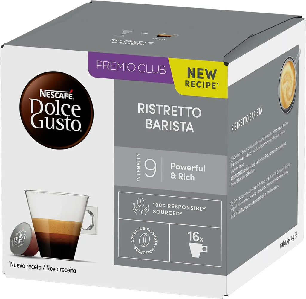 NESCAFÉ Dolce Gusto Ristretto Barista, 48 capsule, Espresso forte, Intensità 9, Caffè tostato intenso (confezione 3 x 16)