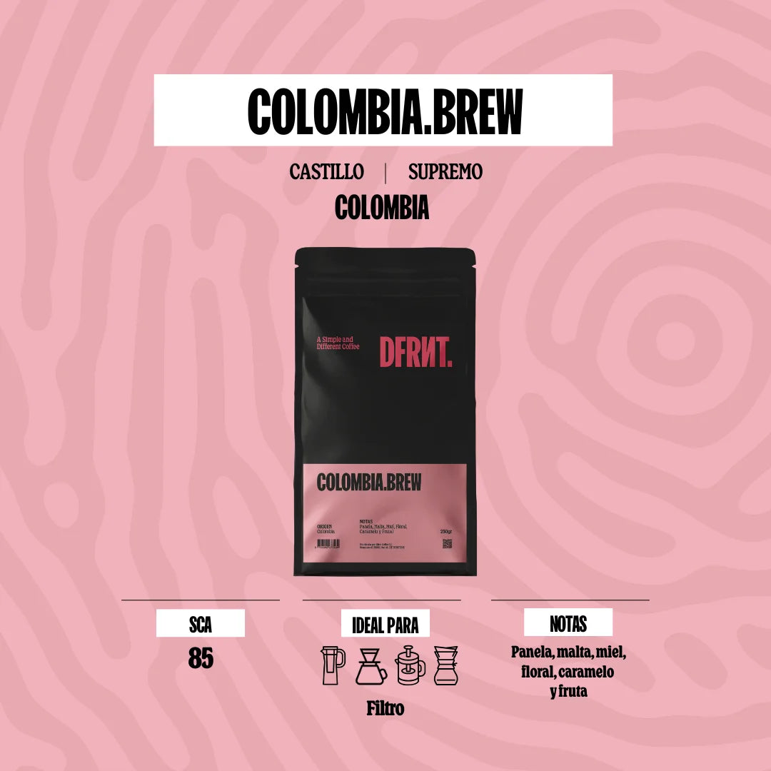 DFRNT.BREW Colombia. Chicchi di caffè specializzati - Preparazione ideale del filtro - Tostatura recente in Spagna - Note su pentola, malto, miele