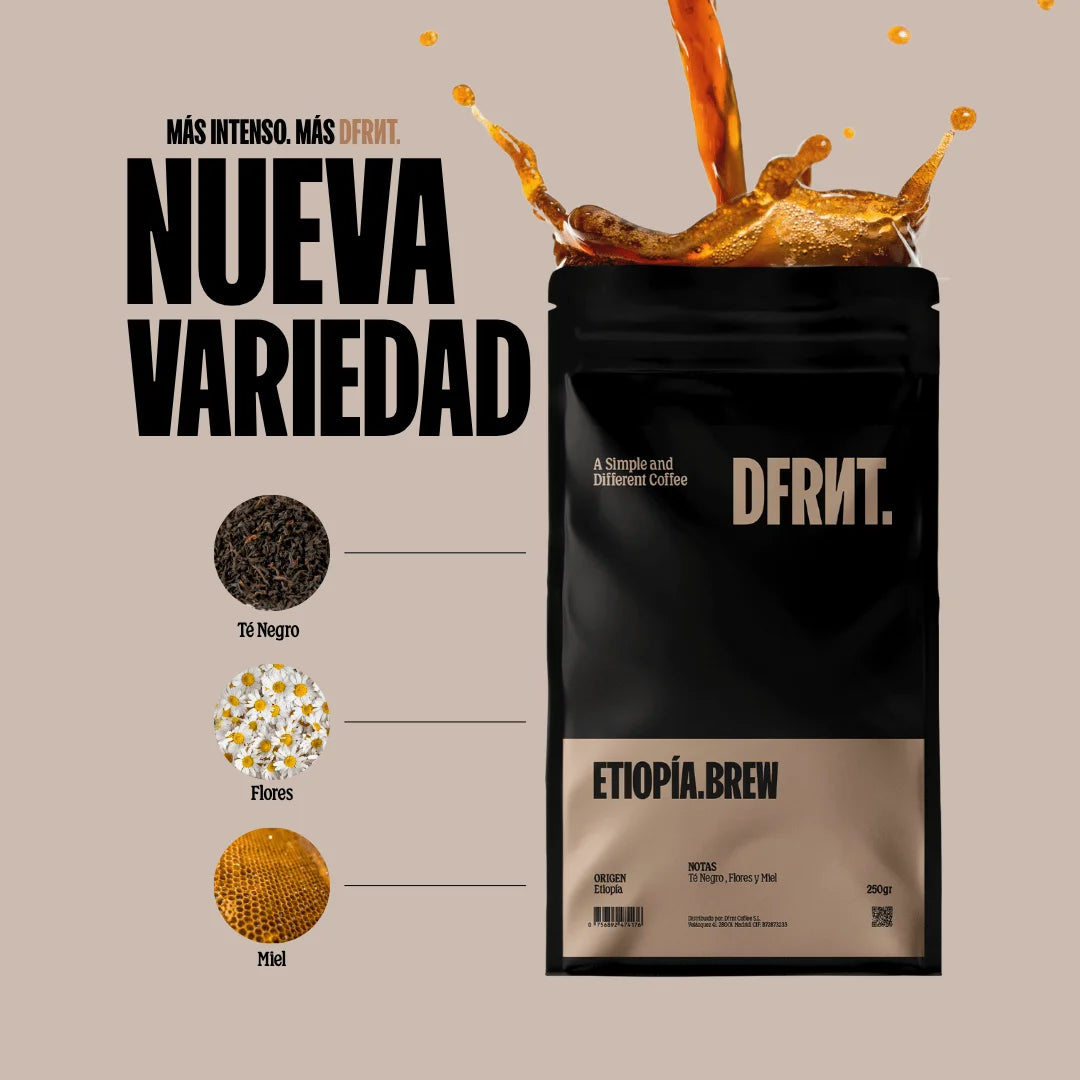 DFRNT. Confezione filtro 2x250gr + Aeropress Go Etiopia Brew - Note al tè nero, ai fiori e al miele - Chicchi di caffè specializzati - Filtro ideale - Resent Roast in Spagna 500g