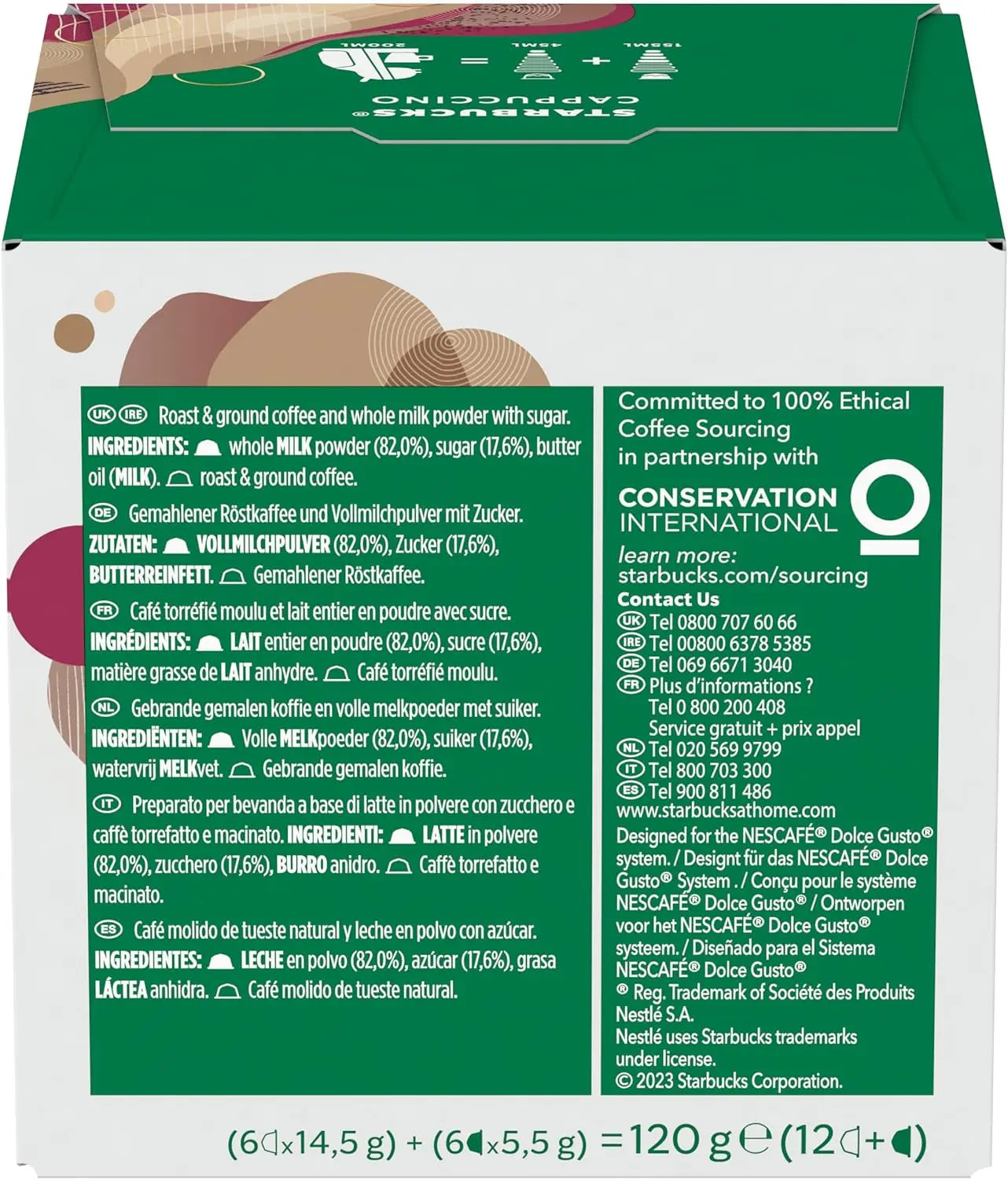 STARBUCKS CAPPUCCINO di Nescafé Dolce Gusto Cappuccino Capsule di Caffè 3 x 12 (36 Capsule, 18 Bevande)