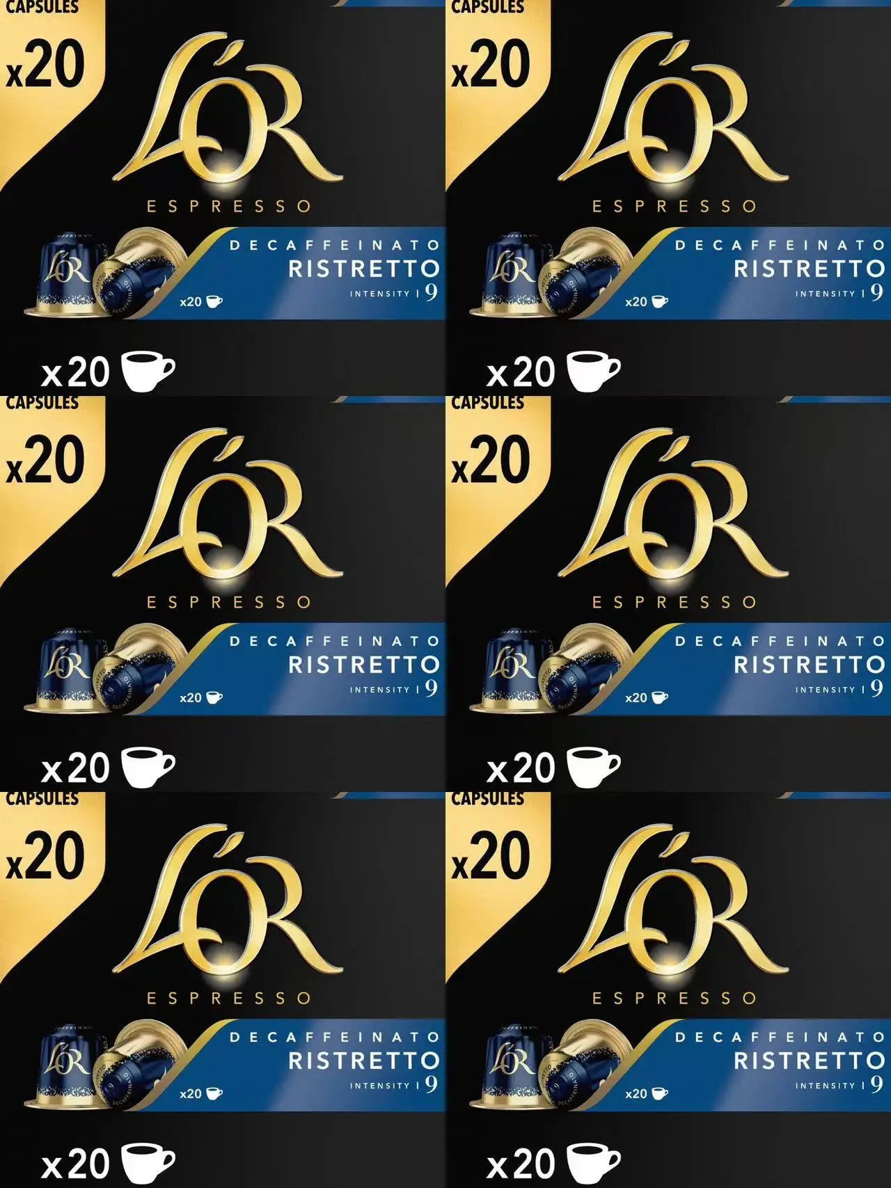 L'OR ESPRESSO caffè totale 120 capsule 20 capsule *6pack sontuoso-decaffeinato ristretto -colombia andes-onyx