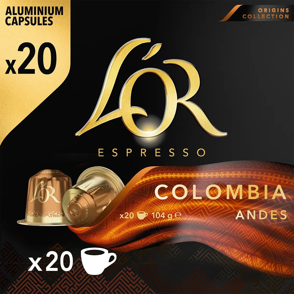 L'OR ESPRESSO caffè totale 120 capsule 20 capsule *6pack sontuoso-decaffeinato ristretto -colombia andes-onyx