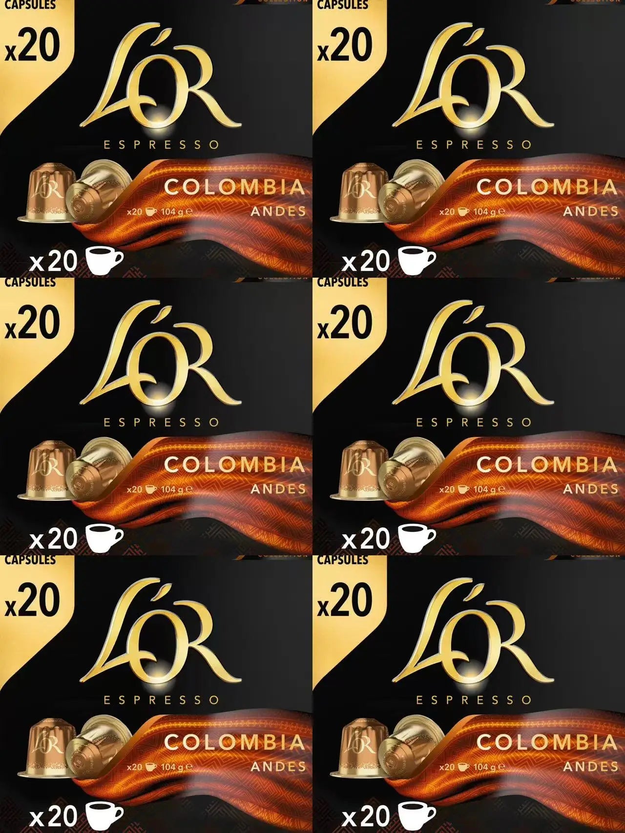 L'OR ESPRESSO caffè totale 120 capsule 20 capsule *6pack sontuoso-decaffeinato ristretto -colombia andes-onyx